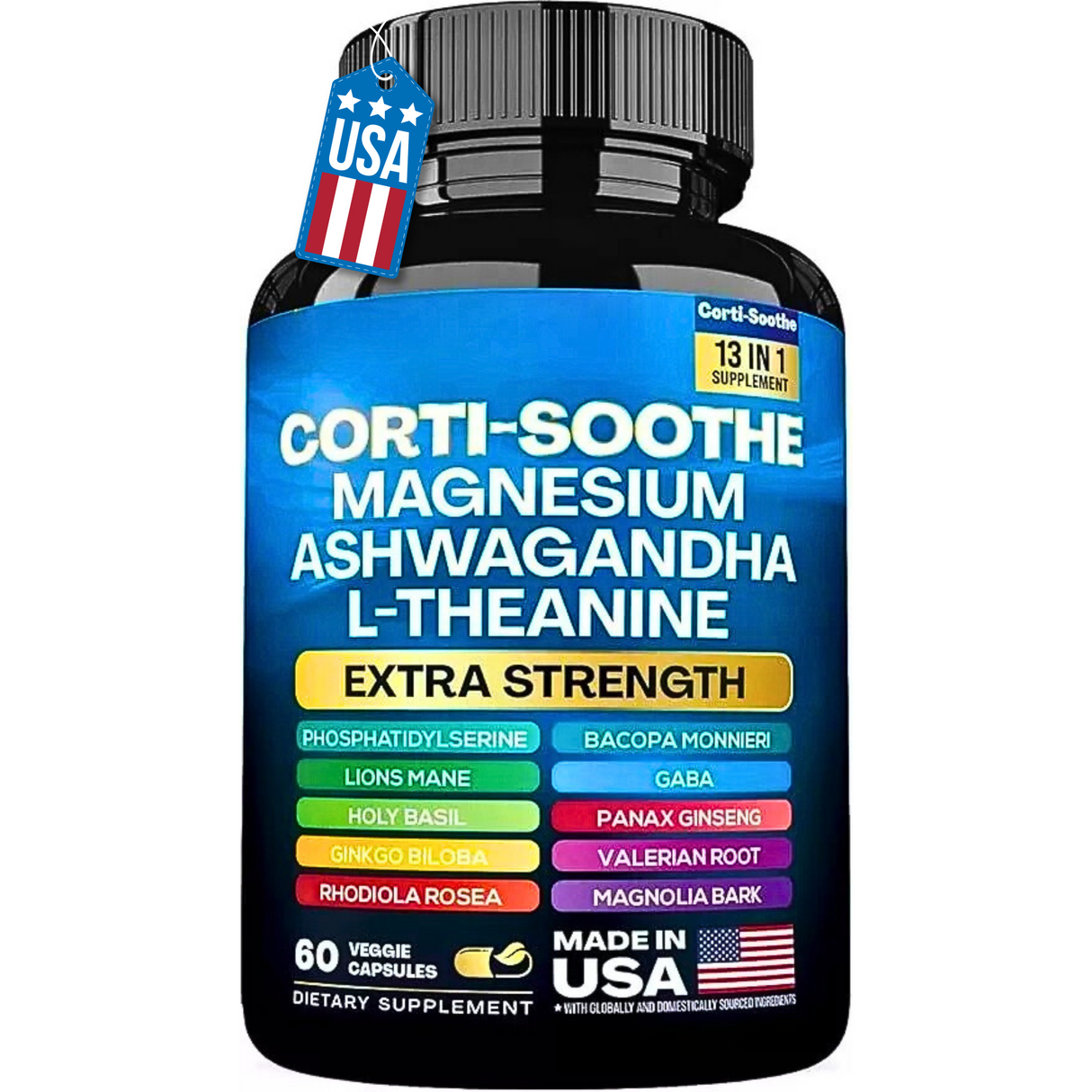 CORTI-SOOTHE Magnesium Ashwagandha L-theanine - Relieve Stress, Adrenal Support